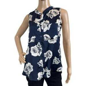 Women's Blue Floral Sleeveless Blouse Size S
